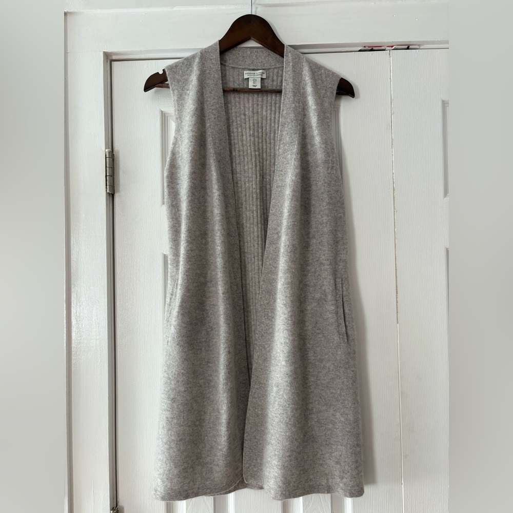 Adrienne Vittadini Light Gray Open Front Cashmere Cardigan Size Small EUC